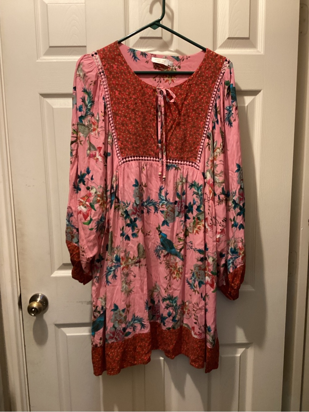 Johnny Was Pink Floral Boho dress with Red Accents